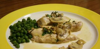 Petto di pollo funghi e piselli