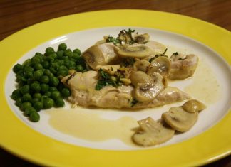 Petto di pollo funghi e piselli